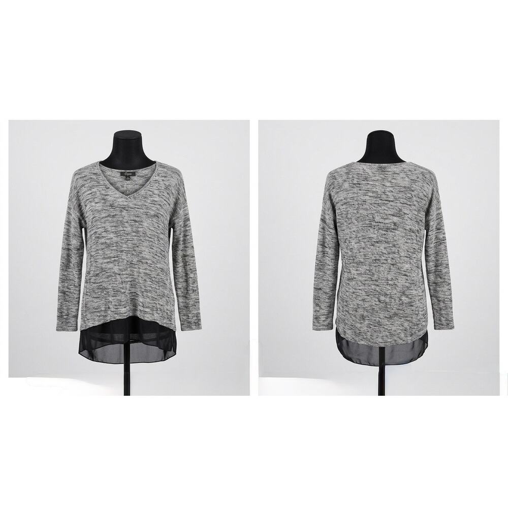 Cupio Gray Space Dye V-Neck Sweater Chiffon Hem Size M